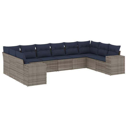 10-teiliges Gartensofa-Set mit Kissen, grau, Polyrattan
