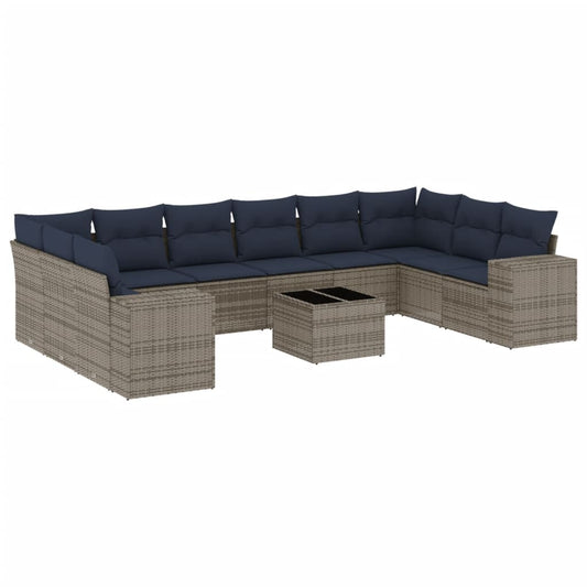 11-teiliges Gartensofa-Set mit Kissen, grau, Polyrattan