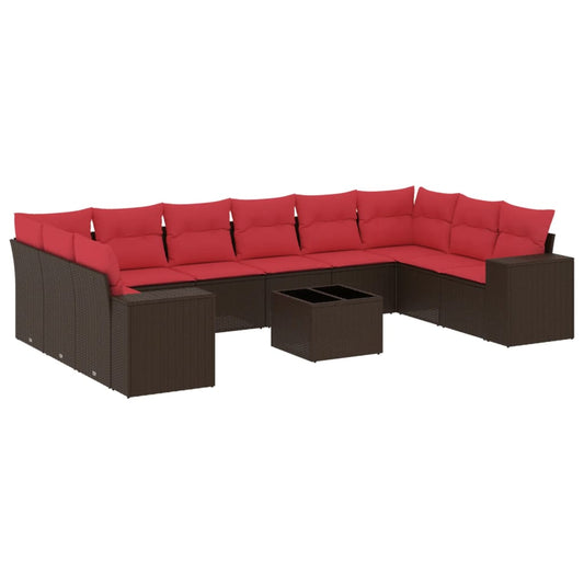 11-teiliges Gartensofa-Set mit Kissen, braun, Polyrattan
