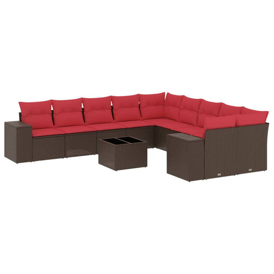 11-teiliges Gartensofa-Set mit Kissen, braun, Polyrattan