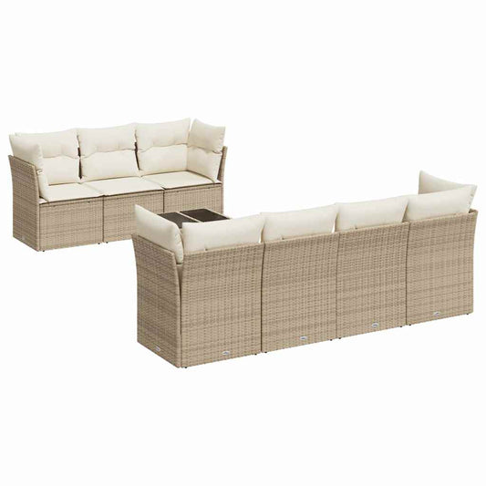 8-tlg. Garten-Sofagarnitur mit Kissen Beige Poly Rattan