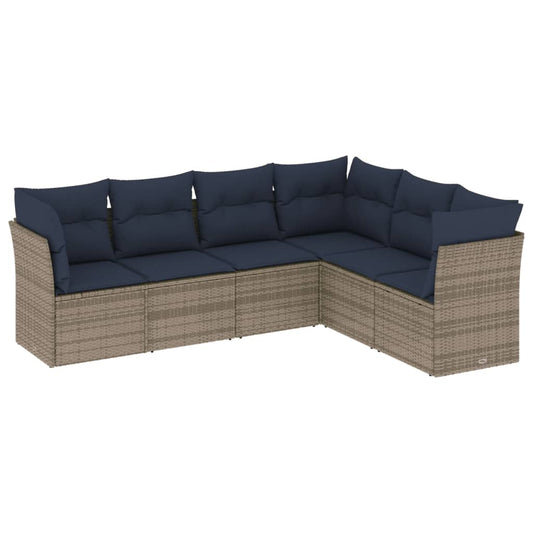 6-teiliges Gartensofa-Set mit Kissen, grau, Polyrattan