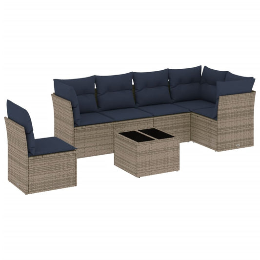 7-teiliges Gartensofa-Set mit Kissen, grau, Polyrattan