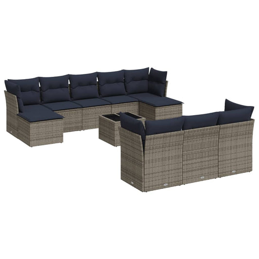 11-teiliges Gartensofa-Set mit Kissen, grau, Polyrattan