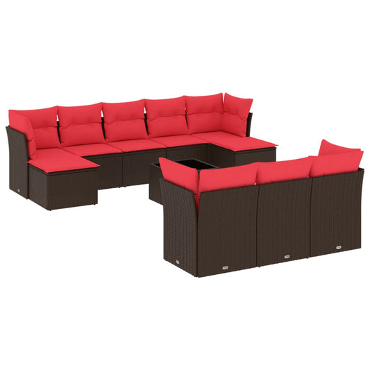 11-teiliges Gartensofa-Set mit Kissen, braun, Polyrattan
