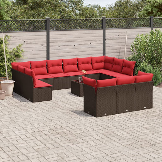 14-teiliges Gartensofa-Set mit Kissen, braun, Polyrattan