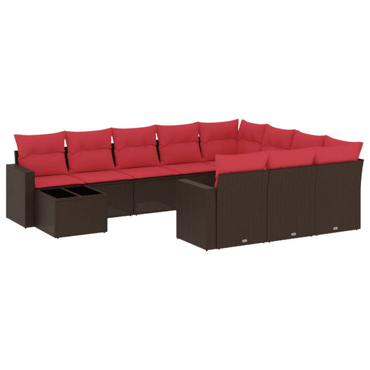 11-teiliges Gartensofa-Set mit Kissen, braun, Polyrattan