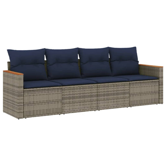 4-teiliges Gartensofa-Set mit Kissen, grau, Polyrattan