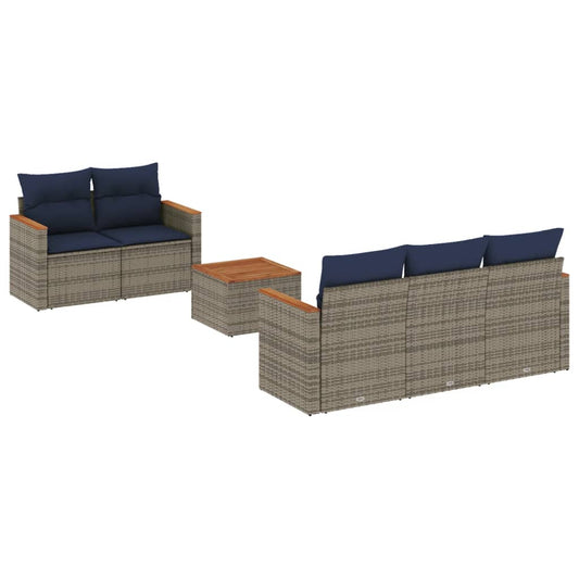 6-teiliges Gartensofa-Set mit Kissen, grau, Polyrattan