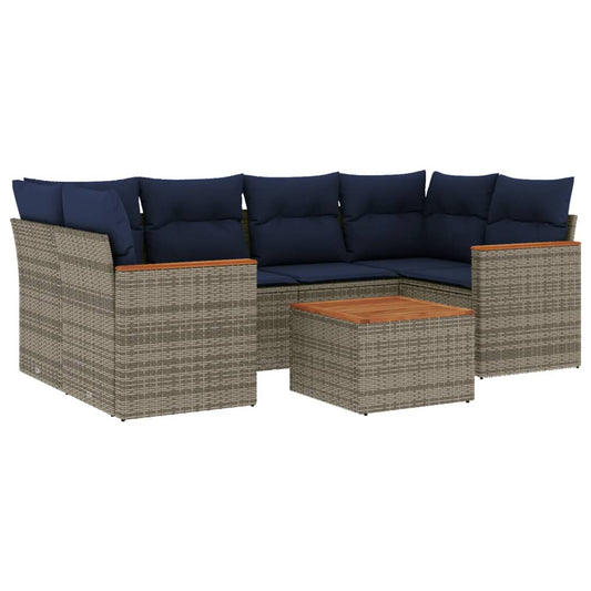7-teiliges Gartensofa-Set mit Kissen, grau, Polyrattan