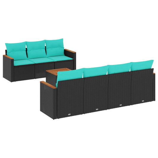 8-teiliges Gartensofa-Set mit Kissen, schwarzes Polyrattan