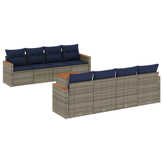 9-teiliges Gartensofa-Set mit Kissen, grau, Polyrattan