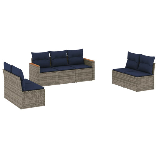 7-teiliges Gartensofa-Set mit Kissen, grau, Polyrattan