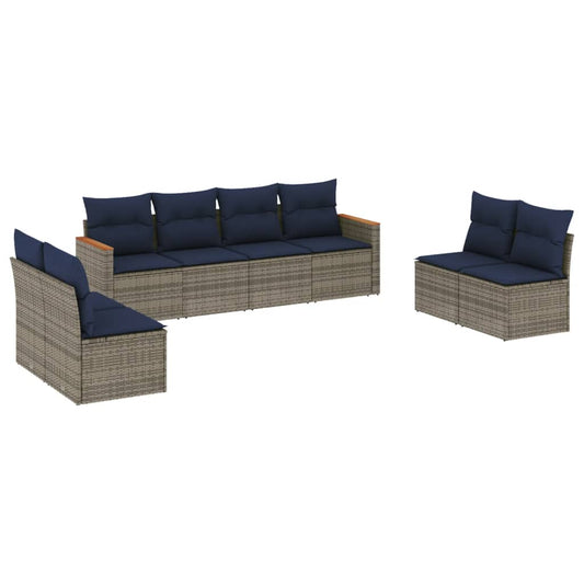 8-teiliges Gartensofa-Set mit Kissen, grau, Polyrattan