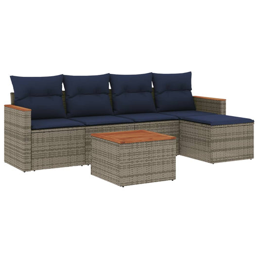6-teiliges Gartensofa-Set mit Kissen, grau, Polyrattan