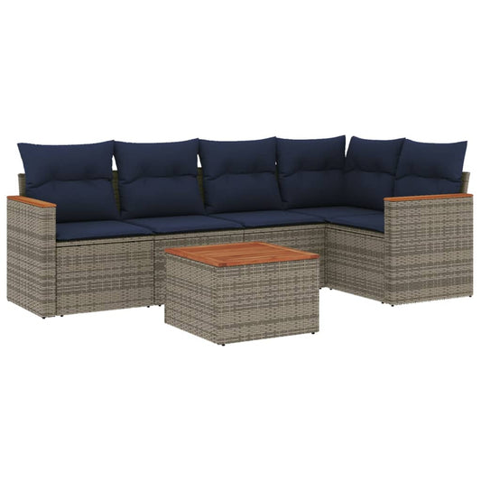 6-teiliges Gartensofa-Set mit Kissen, grau, Polyrattan