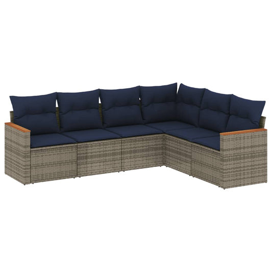 6-teiliges Gartensofa-Set mit Kissen, grau, Polyrattan