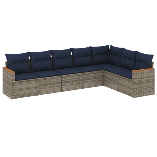 7-teiliges Gartensofa-Set mit Kissen, grau, Polyrattan