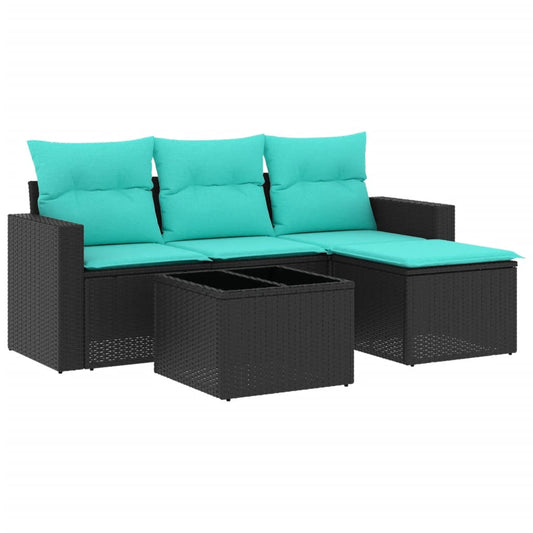5-tlg. Garten-Sofagarnitur mit Kissen Schwarz Poly Rattan