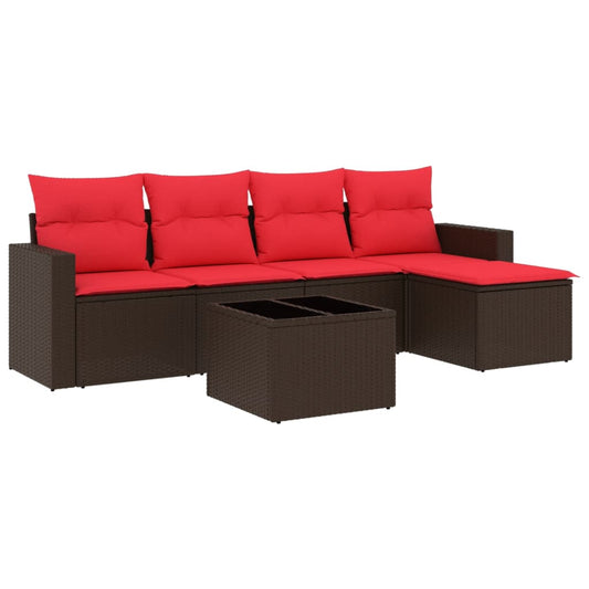 6-tlg. Garten-Sofagarnitur mit Kissen Braun Poly Rattan