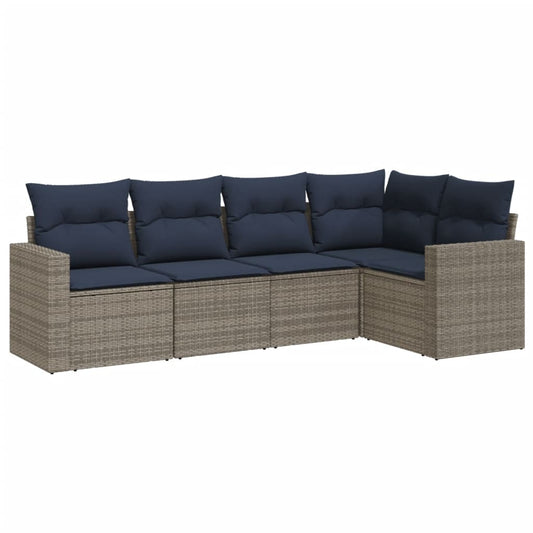 5-tlg. Garten-Sofagarnitur mit Kissen Grau Poly Rattan