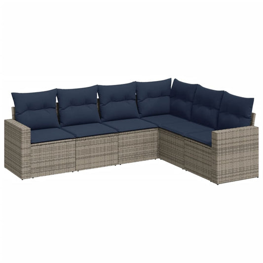 6-tlg. Garten-Sofagarnitur mit Kissen Grau Poly Rattan