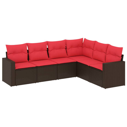 6-tlg. Garten-Sofagarnitur mit Kissen Braun Poly Rattan