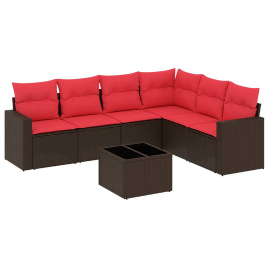 7-tlg. Garten-Sofagarnitur mit Kissen Braun Poly Rattan