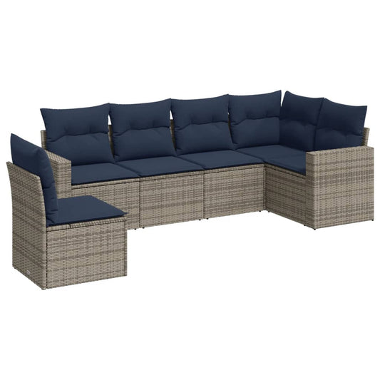 6-tlg. Garten-Sofagarnitur mit Kissen Grau Poly Rattan