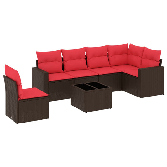 7-tlg. Garten-Sofagarnitur mit Kissen Braun Poly Rattan