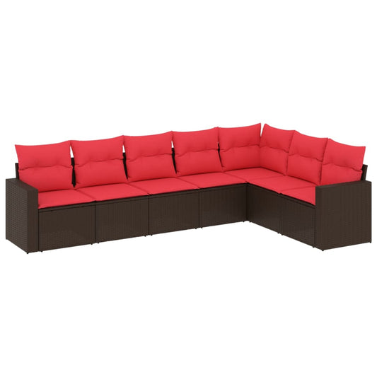 7-tlg. Garten-Sofagarnitur mit Kissen Braun Poly Rattan