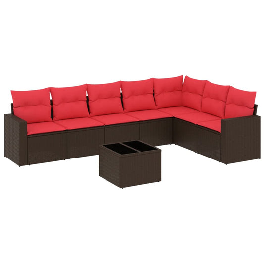 8-tlg. Garten-Sofagarnitur mit Kissen Braun Poly Rattan