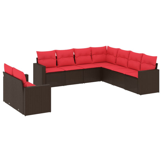 9-tlg. Garten-Sofagarnitur mit Kissen Braun Poly Rattan