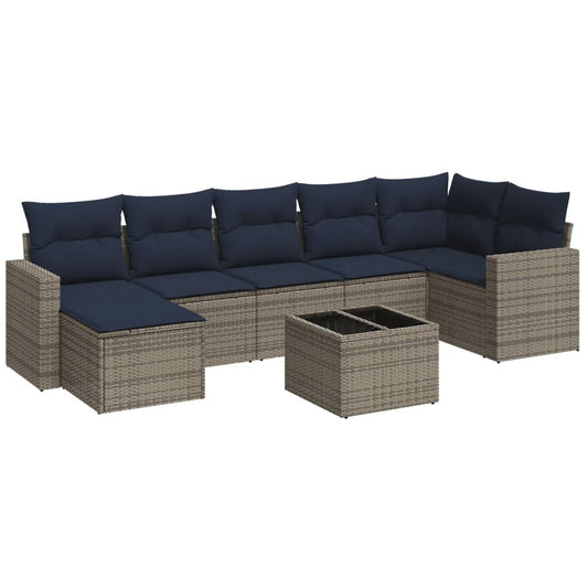 8-tlg. Garten-Sofagarnitur mit Kissen Grau Poly Rattan