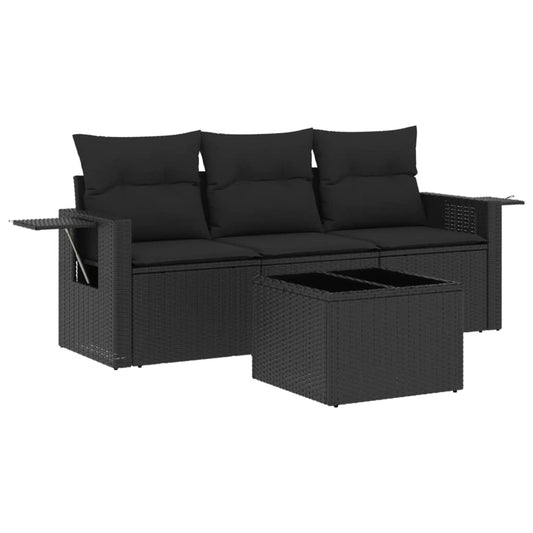 4-tlg. Garten-Sofagarnitur mit Kissen Schwarz Poly Rattan