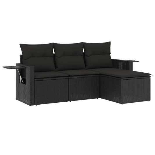 4-tlg. Garten-Sofagarnitur mit Kissen Schwarz Poly Rattan
