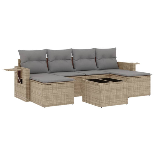 7-tlg. Garten-Sofagarnitur mit Kissen Beige Poly Rattan