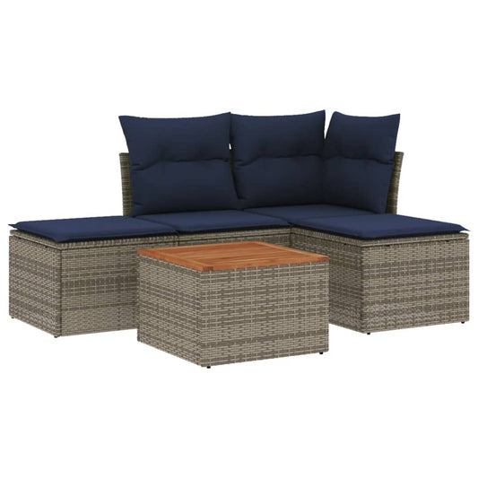 5-teiliges Gartensofa-Set mit Kissen, grau, Polyrattan