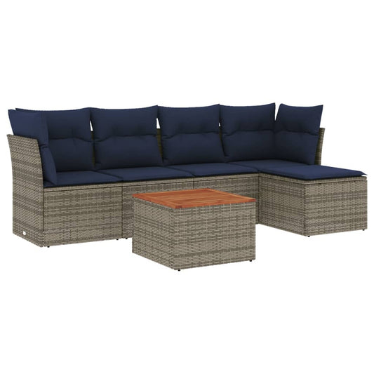 6-teiliges Gartensofa-Set mit Kissen, grau, Polyrattan