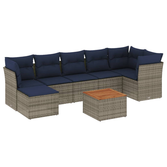 8-teiliges Gartensofa-Set mit Kissen, grau, Polyrattan
