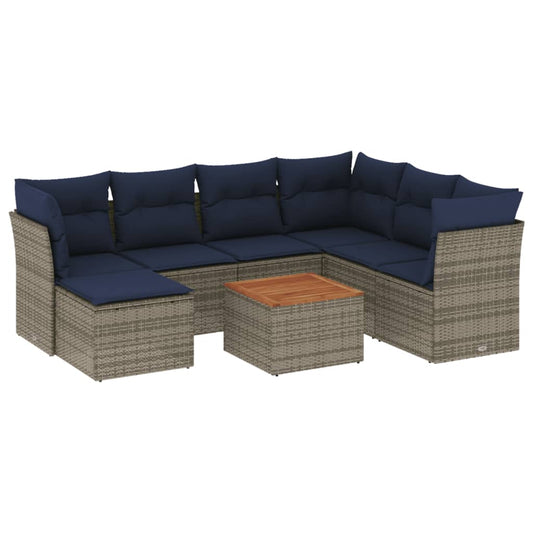 8-teiliges Gartensofa-Set mit Kissen, grau, Polyrattan