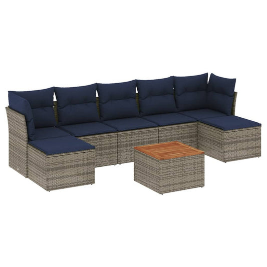 8-teiliges Gartensofa-Set mit Kissen, grau, Polyrattan