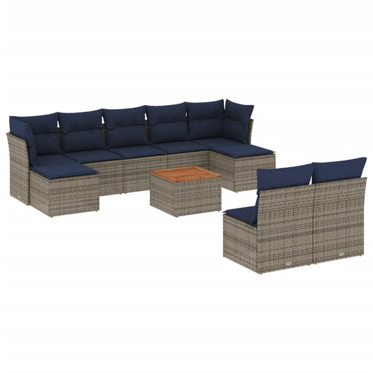10-teiliges Gartensofa-Set mit Kissen, grau, Polyrattan