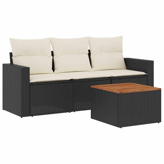 4-tlg. Garten-Sofagarnitur mit Kissen Schwarz Poly Rattan