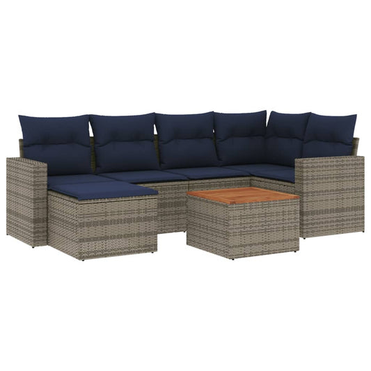 7-teiliges Gartensofa-Set mit Kissen, grau, Polyrattan