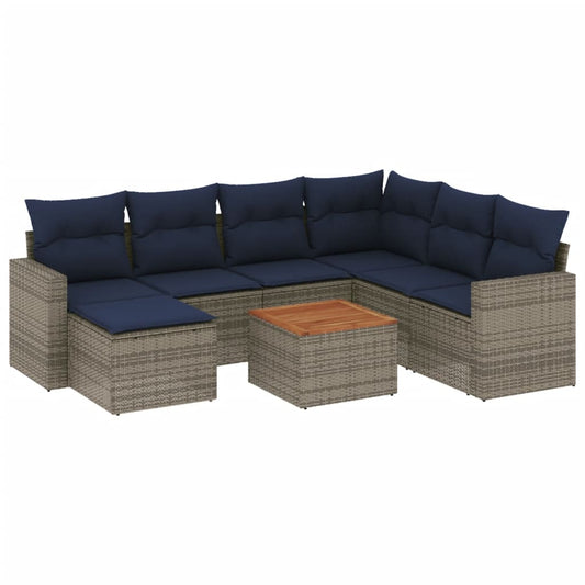 8-teiliges Gartensofa-Set mit Kissen, grau, Polyrattan