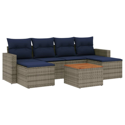 7-teiliges Gartensofa-Set mit Kissen, grau, Polyrattan