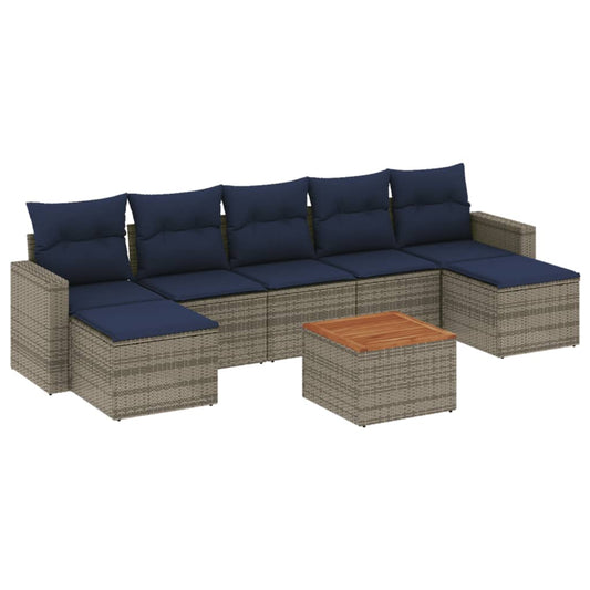 8-teiliges Gartensofa-Set mit Kissen, grau, Polyrattan