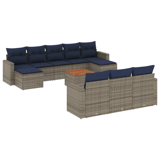 11-teiliges Gartensofa-Set mit Kissen, grau, Polyrattan