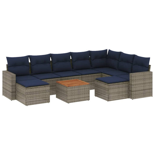 10-teiliges Gartensofa-Set mit Kissen, grau, Polyrattan